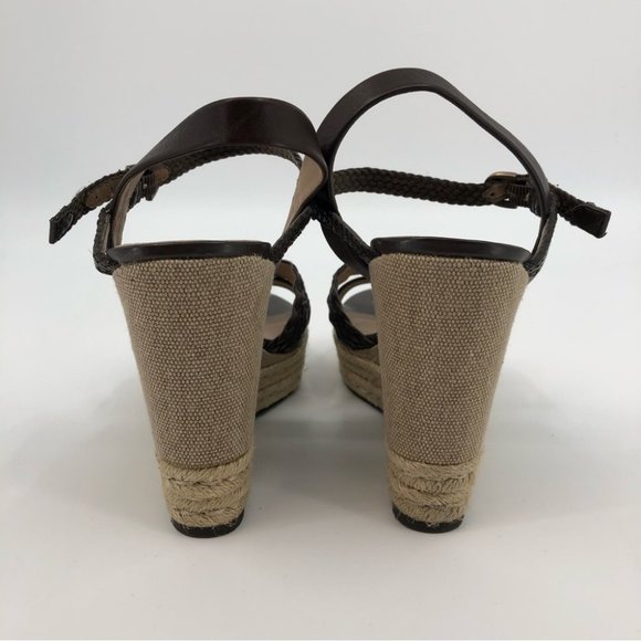 Franco Sarto Brown/Tan Heel Sandal | High Wedge, Adjustable Strap - Picture 5 of 8